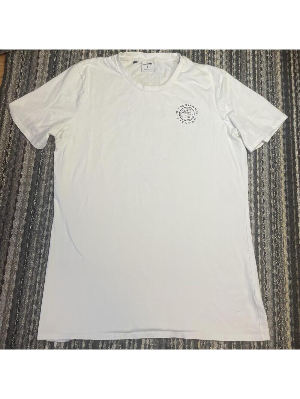 Gymshark Shirt Mens Large White Logo Crest Muscle Shark Workout Active *READ*